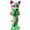 Desempenho verde longo cabelo husky cão mascote trajes halloween natal personagem dos desenhos animados roupas terno publicidade carnaval unisex adultos outfit