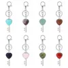 Women Key Shape Pendant KeyChain for Bag Car Natural Love Heart Gemstone Lucy Lock Crystal Men Healing Chakra Cute Keyring