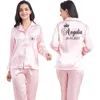 2 Piece Personalized Name Women Sleepwear Faux Silk Satin Pajamas Set Long Sleeve Sleepwear Pajamas Suit Female Homewear 220421