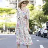 Women's Runway Dresses O Neck Half Sleeves Floral Printed Fashion High Street Midi Dress Vestidos