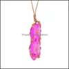 Pendant Necklaces Healing Crystal Column Dyed Natural Stone Pillar Weave Net Bag Charms Green Pink Rope Chai Mjfashion Dhmeb