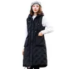 Autumn Winter Vest Women Cottonpadded Warm Thicken Long Woman Vest Female Hooded Parka Jacka Waistcoat Plus Size 201031