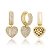 Bling Love Heart Dangle Küpeler Yüksek Kaliteli Buzlu Çıkış Kübik Zirkonya Küpe Çıtçıtları CZ Diamond Hip Hop Düğün Partisi Gelin Moda Hediye Kadınlar İçin Hassas Kulak Takı