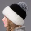 Gorro/caveira tampa de peles de peles de peles de peles de peles de pêlo de pêlo de parque de paralisação de mink para a orelha quente Proteção de malha feminina adulta à prova de vento chur22