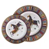 Luxury Dinner Dishes & Plates Bone China War Horse Pattern Design in 10 Inch Dining Plate and 8 Inch Cake Dish 2 Pcs Dinnerware Sets for Sale