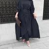 3 조각 일치하는 이슬람 세트 여성용 Eid 새틴 Abayas 두바이 Hijab 드레스 오픈 Abaya 기모노 이슬람 복장 랩 프론트 맥시 스커트 220714