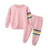 Children Girls 2pcs Tracksuits Summer Casual Rainbow Clothing Sets Autumn T Shirts Pants Sport Suits Spring Clothes Set 220620