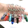 Fashion Hexagonal Column Crystal Stone Keychain Pendant Natural Gemstone Key Chain Car Bag Decoration Keyring Accessories