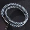 Cazibe bilezikler moda erkek mücevher mavi örgülü deri çok katman katman çelik toka gerçek bilezik doğum günü hediyesi bb0490 Kent22