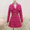 Fall Small Fragrance Vintage Tweed Two Set Women Crop Top Woolen Short Jackrock Mini kjolar Set Sweet 2 Piece Suits 220811