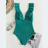 Seksowne żebrowane kostiumy kąpielowe Ruffy stroje kąpielowe żeńskie koronkowe body w górę bodysuit w stylu dekoltowym kombinezon kąpielowy pływanie na plażę zużycie 220518