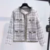 Women's Jackets Cropped Tweed Coat For Women Vintage O-Neck Open Stitch Tassel Slim Plaid Jacket Korean Blends Wool Outwear Tops Female E203