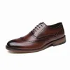 Dress Shoes New 2022 British Business Round Head Leather Shoes Men's Carved Block Formal Derby Office Wedding Single