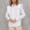 Blouses voor dames shirts Malina Summer Office Lady Stand Collar Women Fashion White Ruffle Elegant Long Sleeve Tops Female Ladieswomen's