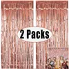 2Pack 1x2m Silver Metallic Folie Tinsel Fringe Curtain Backdrop Födelsedag Bröllop Bachelorette Party Decoration Vuxen Årsdag