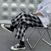 Männer Casual Hosen Plaid Knöchel Länge Lose Breite Bein Allmatch Elastische Taille Mode Hosen Streetwear Harajuku Koreanische Retro Ins 220704