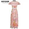 Casual Dresses Clothing Summer Fashion Runway Chiffon Long Women's Sleeve Elegant Floral Print Party Holiday Dress 70014Casual