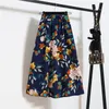 Summer Rokken Womens Vintage Floral Print Chiffon A-link Elastische Hoge Taille Casual Midi Clothes Jupe Plus Size 220317