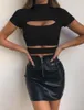 T-shirt da donna Summer Crop Top Women Solid Black Green Tops Hollow Out Abbigliamento Casual Tee Camicie da donna