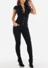 Frauen Overall-spielanzug Jeans Stretch Overalls Tasten Weibliche Drehen Unten Dünne Schwarz Denim Casual Overall-spielanzugWomen's