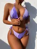 Women's Swimwear Women Swimsuit Sexy Purple Bikini String Halter Push Up Beachwear Bathing Suit Thong Triangle Bikinis 2022 Cc389