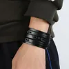 Link Chain LETAPI Fashion Wide Genuine Leather Bracelet Brown Black Cuff Bracelets Bangles Vintage Punk Wristband Men Jewelry Inte22