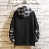 Wetailor Black Patchwork Hoodies 가을 봄 남자 스웨트 셔츠 힙합 펑크 스트리트웨어 캐주얼 풀오버 격자 무늬 후드 220815