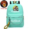 Backpack Green Game Genshin Impact Waterproof School For Girls Usb Charging Rucksack Women Travel Laptop Bags Keychain