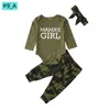 Girls Boys Set Camouflage Short Sleeve Letter Printed Bodysuit Topspants Toddler Baby Clothes Summer 220607