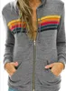 Kadın Hoodies Sweatshirts Kadın Moda Hoodie Büyük boy Gökkuşağı Stripe Uzun Kollu Sweatshirt Fermuarı Cep Ceket Bahar Günlük V