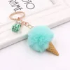 Cute Cartoon Blue Pink Keychain Faux Fur Ice Cream Pendant Keychain Plush Bags Hang For Women Car Key Chain Tassel Keyring Gift