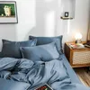 2021 biancheria da letto in quattro pezzi semplice cotone matrimoniale lenzuolo per uso domestico copripiumino bordature ricamate confortevole colore blu