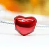 Charms cuore rosso metallizzato 925 Charms Pandora in argento per bracciali Kit per la creazione di gioielli fai-da-te Perline sparse Argento all'ingrosso 799291C02