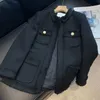 女性のジャケットファッション織りショートジャケット女性シックなソリッドカラー O ネック気質クロップドコート春秋カジュアルブラックベージュアウター