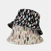 Berets Summer Cotton Bucket Hat Feather Printing Men Women Outdoor Hip Hop Foldable Bob Casual Travel Gorros Fisherman Sun ZZ-465Berets Oliv