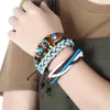 Charm Bracelets Product Vintage Boho Punk Brown Wrap Leather Sea Blue White Cord Knot Faceted Crystal Layers Unisex BanglesCharm Lars22