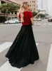 스커트 패션 하이 웨스트 우아한 빈티지 롱 스커트 여성 2022 봄 여름 빅 헴 Pleated Black Maxi Womens Jupe FemmeSkirts