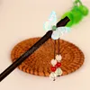Bastoncini per capelli in legno etnico cinese Donna Vintage Hanfu Step Shake Tornante Fiore colorato Farfalla Accessori per capelli nappa con perline