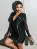 Glamaker Sexy black long sleeve patchwork women mesh dress Zipper skinny party club mini Summer see through vestidos 220602