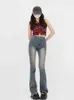 Vlinder Patch Borduren Flared Jeans Vrouwen Voorjaar Nieuwe Hoge Taille Amerikaanse Stretch Slim Fit Raw Edge Denim Broek Vrouwelijke L220728