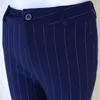 Pantalon deux pièces femme Lenshin grande taille tissu doux de haute qualité bleu royal double boutonnage rayé 2 ensemble pour femme pantalon costume
