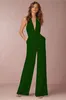 Kvinnors tvåbitar byxor Casual Jumpsuit Sexig ärmlös halter Pure Color Beam Midja Deep V Neck Ultrabrett benbyxor i ett stycke Löst byxor Simple Style Siamese