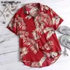 Verão havaiano vermelho camisas tropicais camisas florais homens topos camisa casual manga curta botão de algodão chemise férias praia 220801