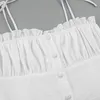 新しいセクシーな白いVネックフリルショートスカートコットンタイトスリングサスペンダードレス女性