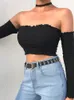 Long Sleeve Top Corset Women Off Shoulder T-Shirt Year White Crop Fall Winter Sexy Solid Tees Streetwear Y2K Clothes 220328