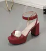 ファッションデザイナーハイヒール7.5cmプラットフォームサンダルパーティー本革の女性ダンスシューズチャンキーヒールレディメタルバックル太いかかと女性靴サンダル35-41