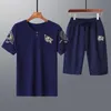 Trainingspakken voor heren Zomersport Tweedelig pak, Koreaans Casual Jeugd Sneldrogende sportkleding, Ademend T-shirt met ronde hals Shorts Joggers Set