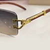 Sunglasses For Women Summer C-shaped 0140 Style Anti-Ultraviolet Retro Plate Panther Glasses Leopard Metal Gold Frame Frameless Wooden glass