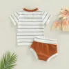 15954 Summer Europe Infant Baby Boys Set Kids Short Sleeve Stripe T-Shirt Shorts 2pcs Set Children Outfits
