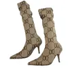 Inverno Designer botas acima do joelho meia de malha elástica sapatos femininos bico fino 8 cm salto agulha botas longas Austrália